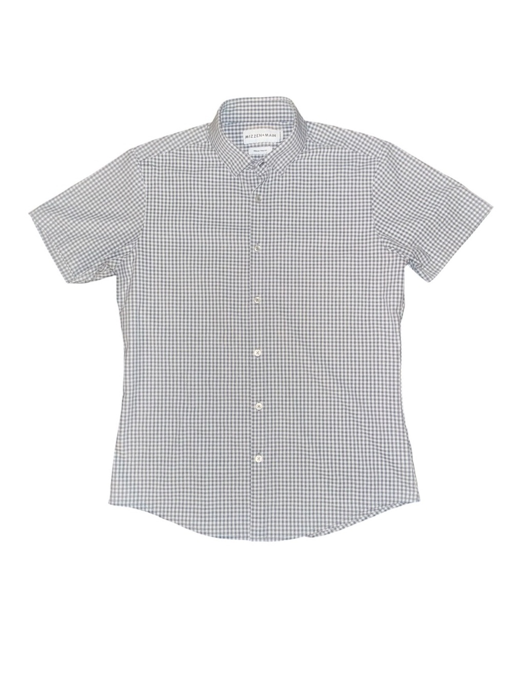 Mizzen+Main Halyard Performance Button-Up Shirt Gray Gingham Stretch Sz M EUC